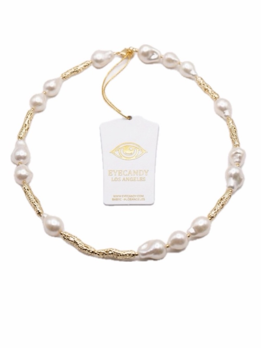 NWT ⚜️🤍⚜️ EYE CANDY LA Shell Pearl & Goldtoned Bars Collar Necklace